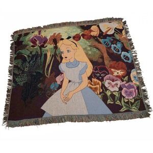 Disney Tapestry Alice in Wonderland Woven Throw Blanket Whimsical CottageCore